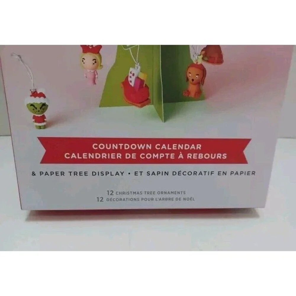HALLMARK THE GRINCH‎ COUNTDOWN CALENDAR CHRISTMAS TREE & 12 MINI ORNAMENTS
